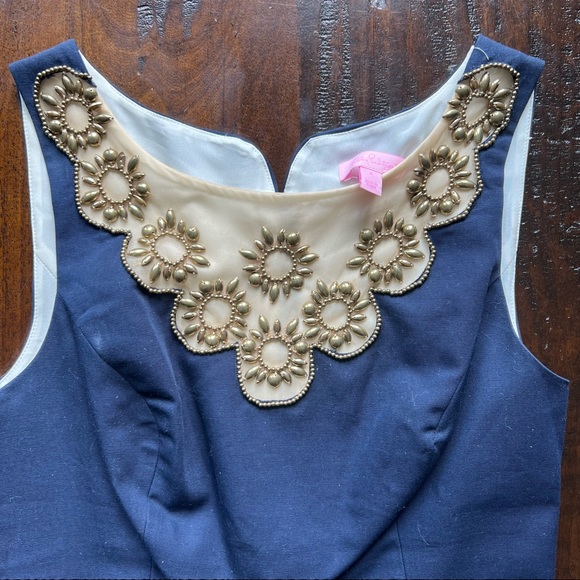 Lilly Pulitzer Navy Wythe Shift Dress Gold Detail sz 4 - Picture 2 of 6